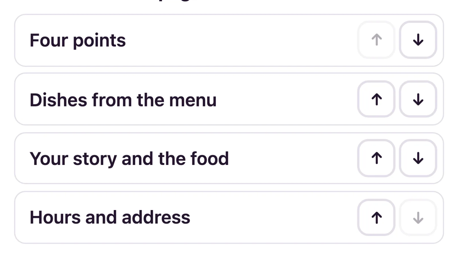 The blocks of the page are listed in the order you choose.