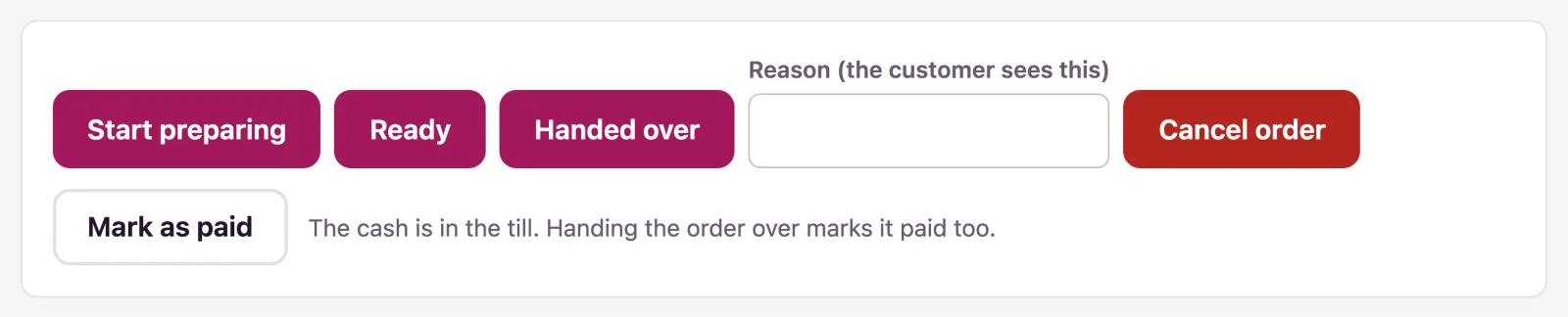 The buttons at the top of an open order move it on.