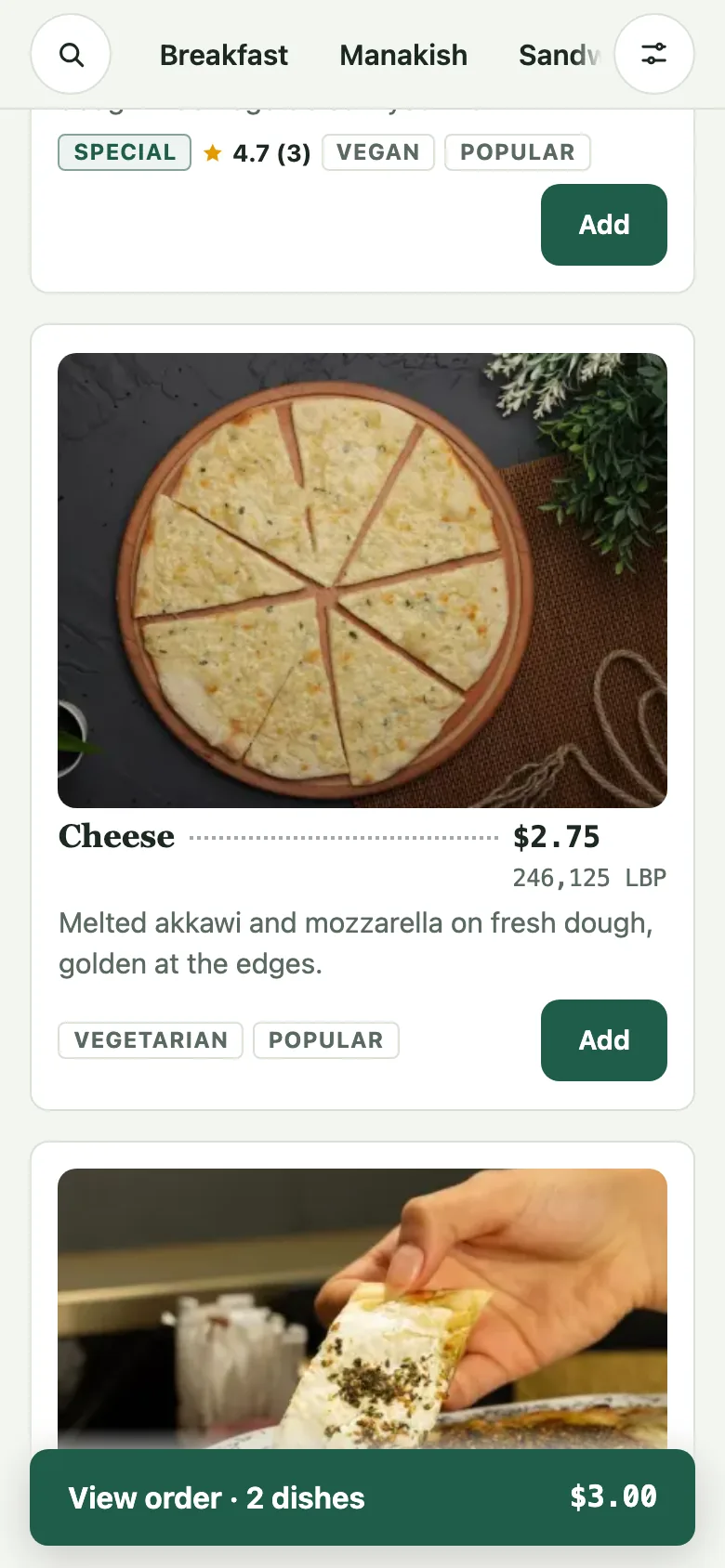 On the menu a dish shows its score beside a star once three orders with it have been rated.