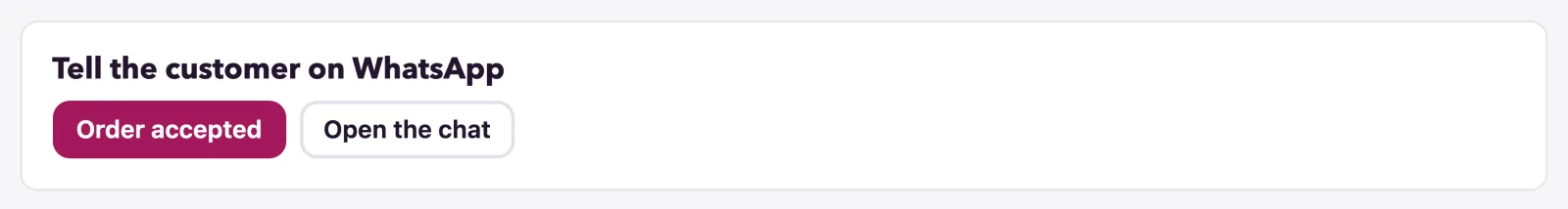 The one-tap messages sit on an order's page.